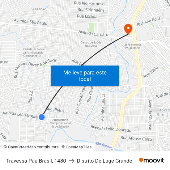 Avenida Leão Dourado, S/N - Caruaru to Distrito De Lage Grande map