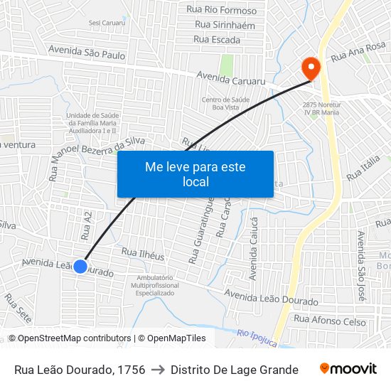 Rua Leão Dourado, 1756 to Distrito De Lage Grande map