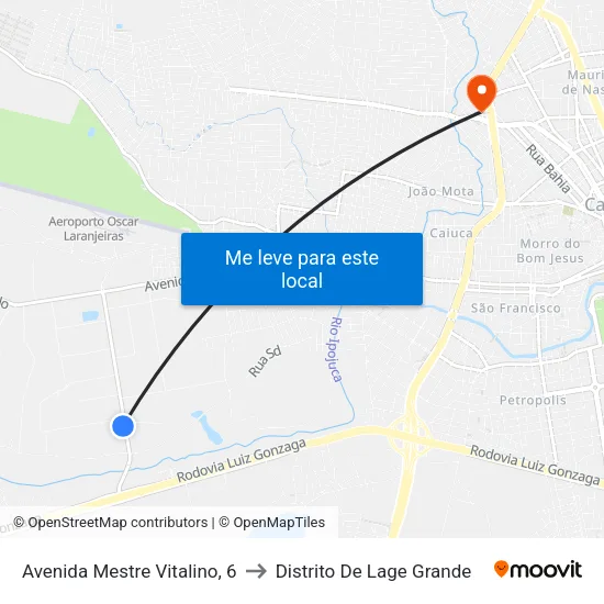 Avenida Mestre Vitalino, 6 to Distrito De Lage Grande map