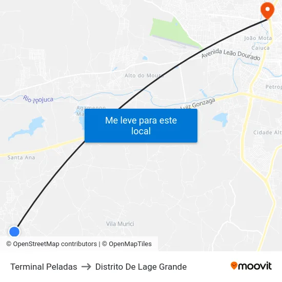 Terminal Peladas to Distrito De Lage Grande map
