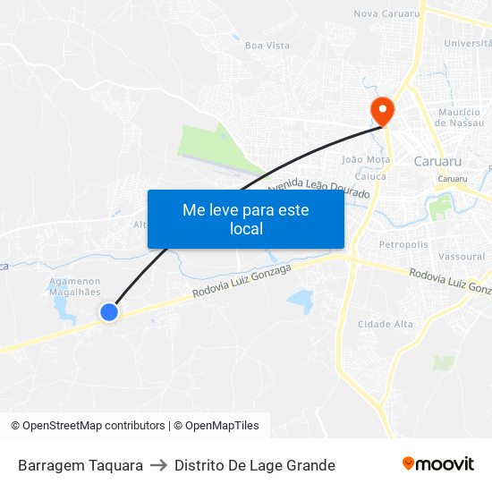 Barragem Taquara to Distrito De Lage Grande map