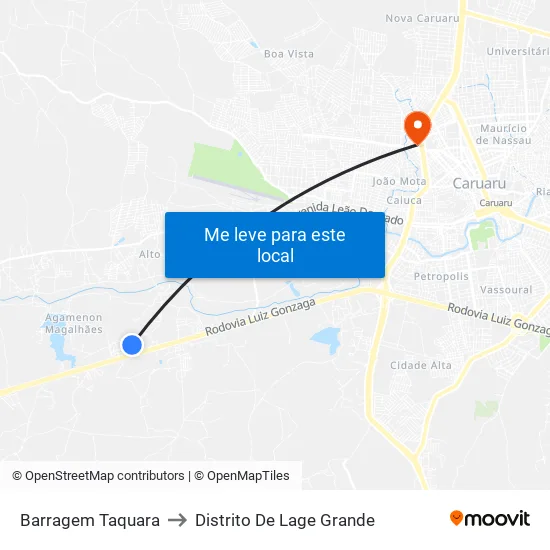 Barragem Taquara to Distrito De Lage Grande map
