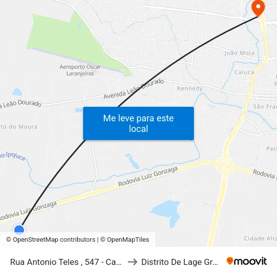 Rua Antonio Teles , 547 - Caruaru to Distrito De Lage Grande map