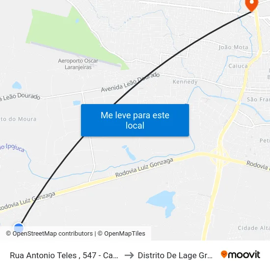 Rua Antonio Teles , 547 - Caruaru to Distrito De Lage Grande map