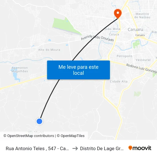 Rua Antonio Teles , 547 - Caruaru to Distrito De Lage Grande map