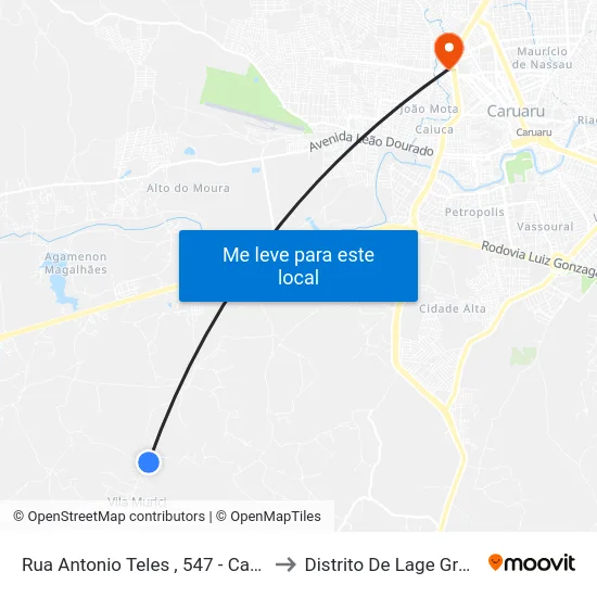 Rua Antonio Teles , 547 - Caruaru to Distrito De Lage Grande map