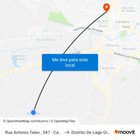 Rua Antonio Teles , 547 - Caruaru to Distrito De Lage Grande map