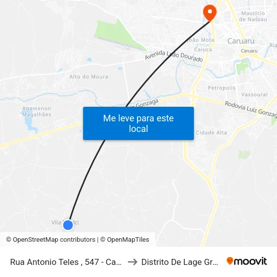 Rua Antonio Teles , 547 - Caruaru to Distrito De Lage Grande map