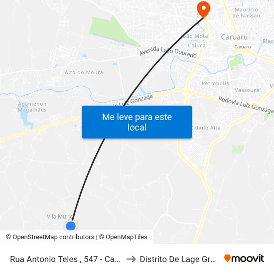Rua Antonio Teles , 547 - Caruaru to Distrito De Lage Grande map
