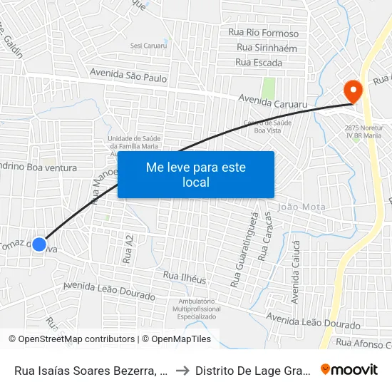 Rua Isaías Soares Bezerra, 341 to Distrito De Lage Grande map