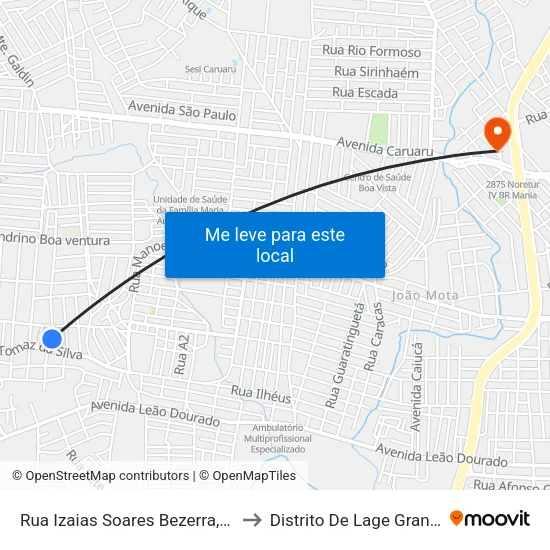 Rua Izaias Soares Bezerra, 40 to Distrito De Lage Grande map