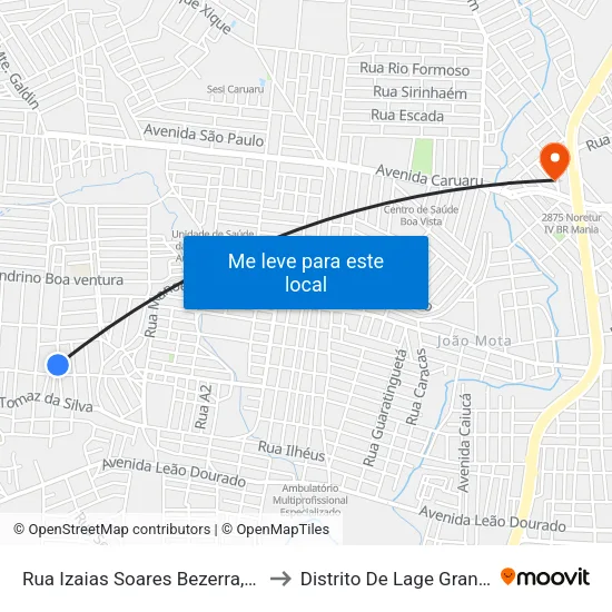 Rua Izaias Soares Bezerra, 90 to Distrito De Lage Grande map