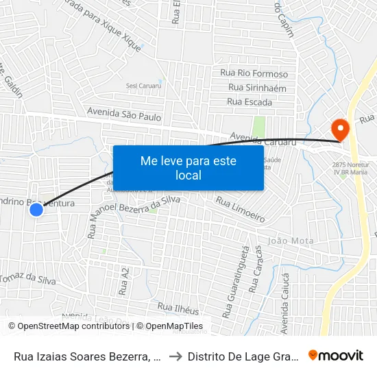 Rua Izaias Soares Bezerra, 105 to Distrito De Lage Grande map