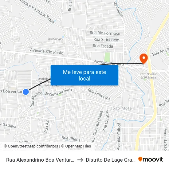 Rua Alexandrino Boa Ventura, 98 to Distrito De Lage Grande map