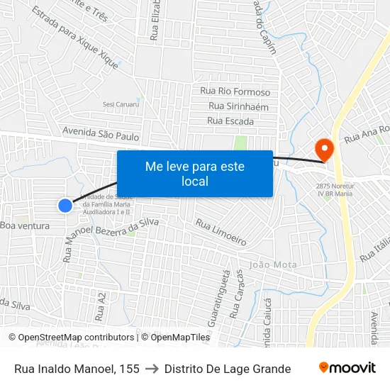 Rua Inaldo Manoel, 155 to Distrito De Lage Grande map