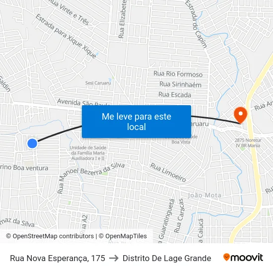 Rua Nova Esperança, 175 to Distrito De Lage Grande map