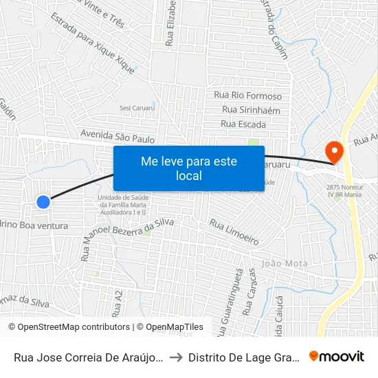 Rua Jose Correia De Araújo, 58 to Distrito De Lage Grande map