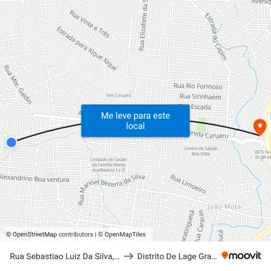 Rua Sebastiao Luiz Da Silva, 345 to Distrito De Lage Grande map