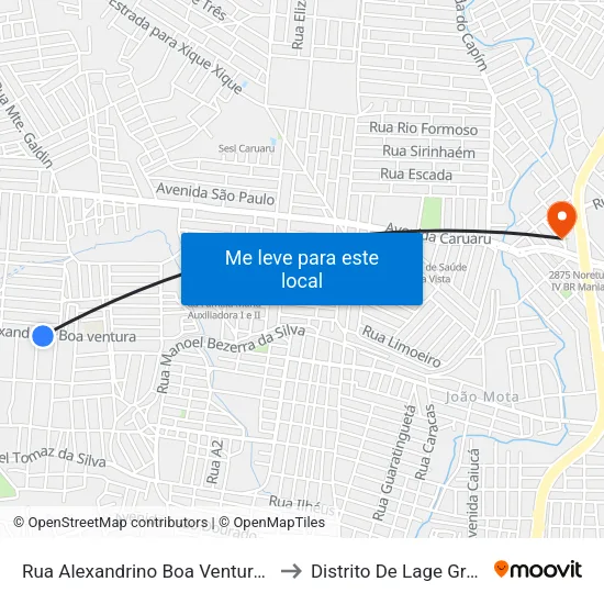 Rua Alexandrino Boa Ventura, 525 to Distrito De Lage Grande map