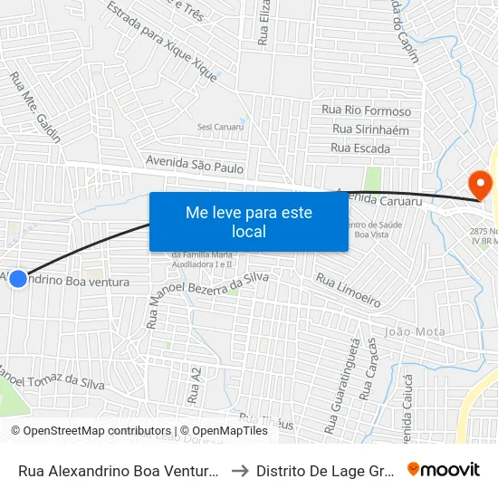 Rua Alexandrino Boa Ventura, 384 to Distrito De Lage Grande map