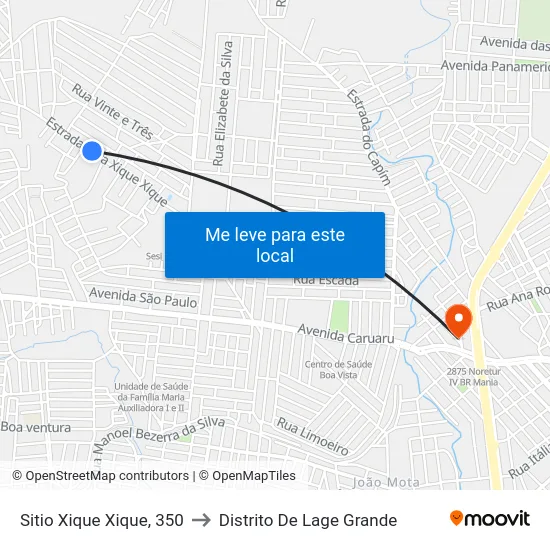 Sitio Xique Xique, 350 to Distrito De Lage Grande map