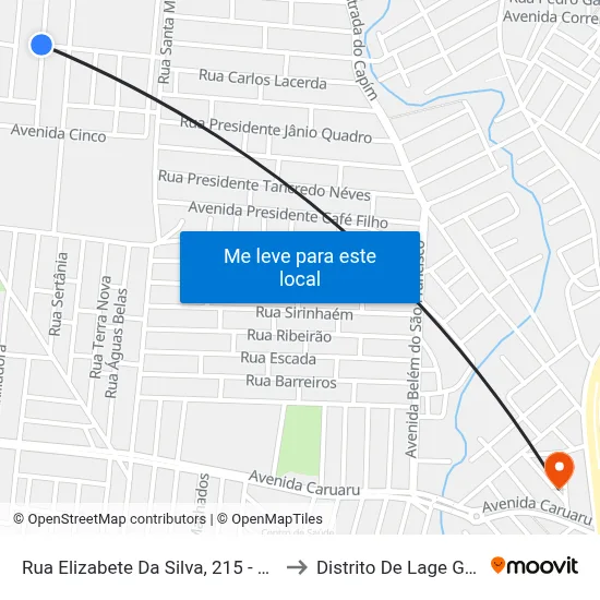 Rua Elizabete Da Silva, 215 - Caruaru to Distrito De Lage Grande map