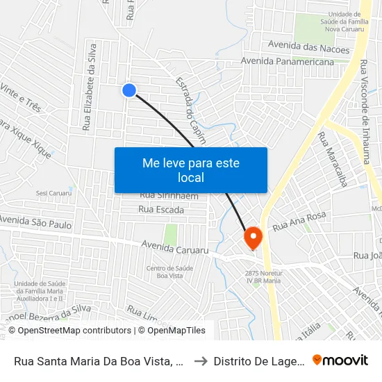 Rua Santa Maria Da Boa Vista, S/N - Caruaru to Distrito De Lage Grande map