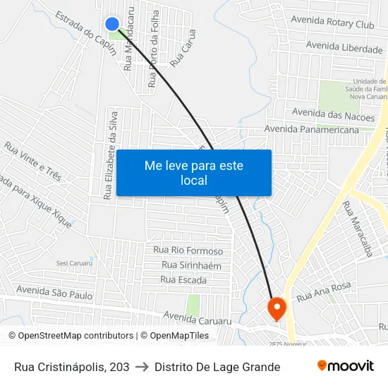 Rua Cristinápolis, S/N - Caruaru to Distrito De Lage Grande map
