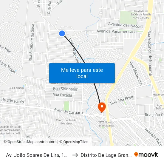 Avenida João Soares De Lira, S/N - Caruaru to Distrito De Lage Grande map