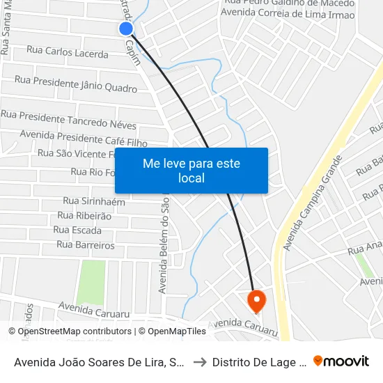 Avenida João Soares De Lira, S/N - Caruaru to Distrito De Lage Grande map