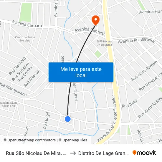 Rua São Nicolau De Mira, 95 to Distrito De Lage Grande map
