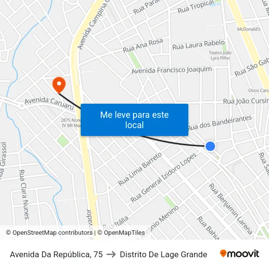 Avenida Da República, 75 to Distrito De Lage Grande map
