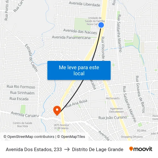 Avenida Dos Estados, 233 to Distrito De Lage Grande map