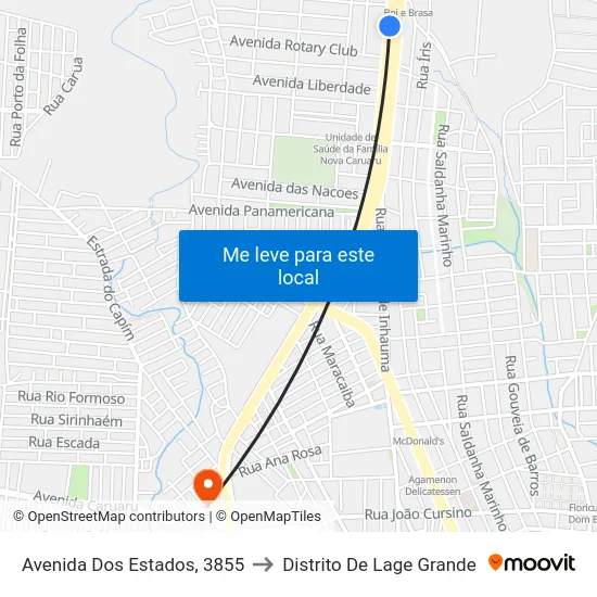 Avenida Dos Estados, 3855 to Distrito De Lage Grande map