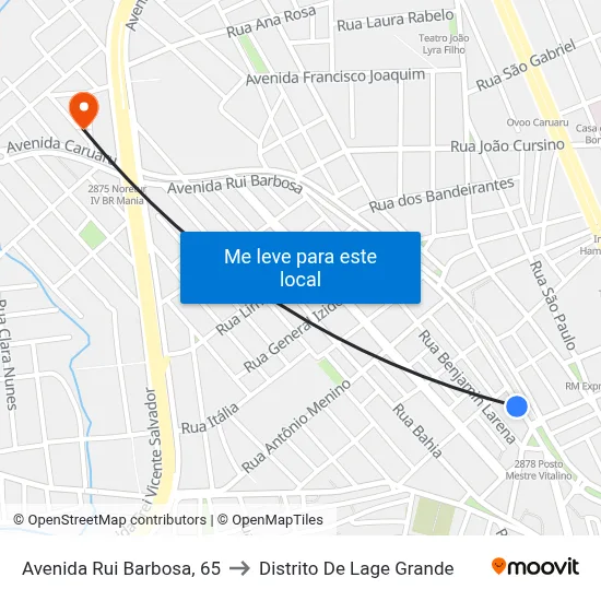 Avenida Rui Barbosa, 65 to Distrito De Lage Grande map