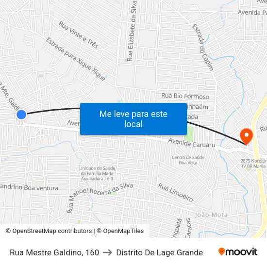 Rua Mestre Galdino, 160 to Distrito De Lage Grande map