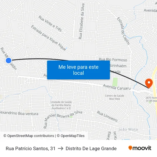 Rua Patrício Santos, 31 to Distrito De Lage Grande map