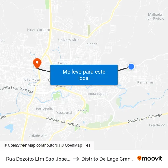 Rua Dezoito Ltm Sao Jose, 1 to Distrito De Lage Grande map