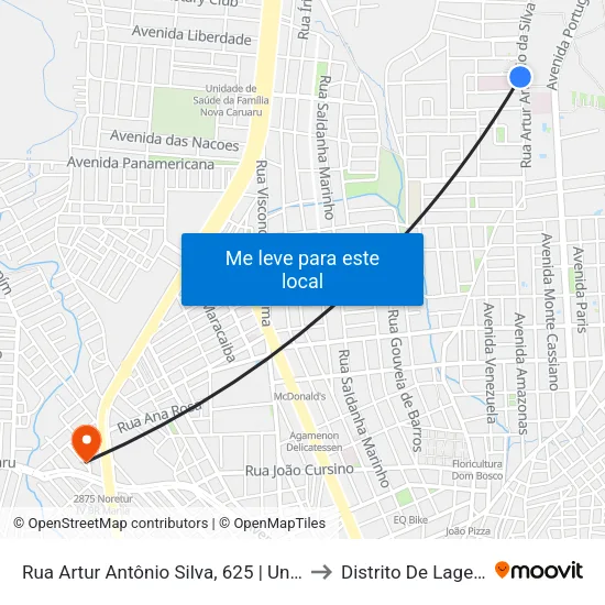 Rua Artur Antônio Silva, 625 | Unimed Caruaru to Distrito De Lage Grande map