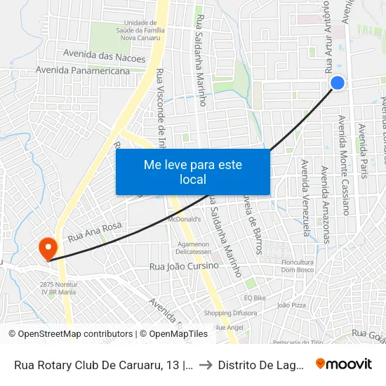 Rua Rotary Club De Caruaru, 13 | Arena Falcão to Distrito De Lage Grande map