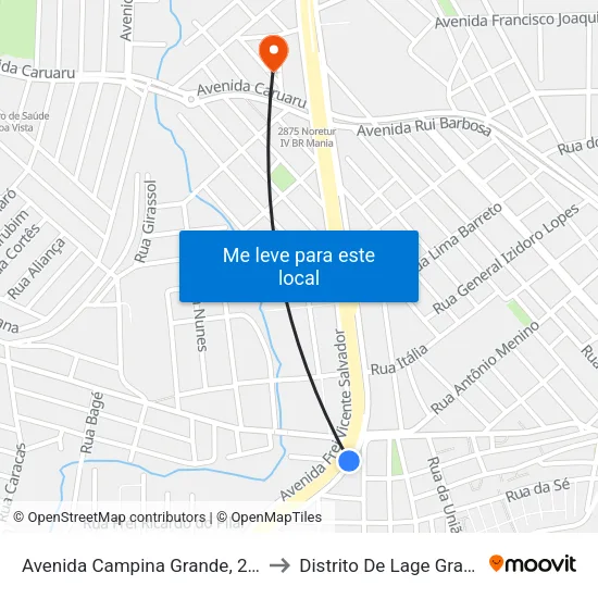 Avenida Campina Grande, 2315 to Distrito De Lage Grande map