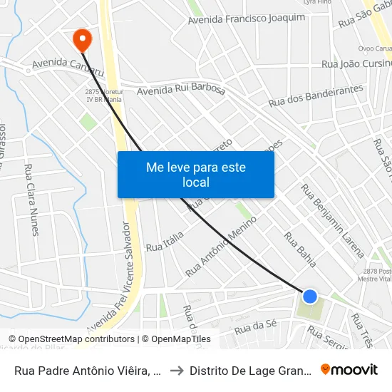 Rua Padre Antônio Viêira, 54 to Distrito De Lage Grande map