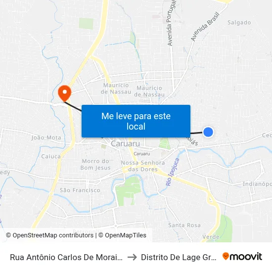 Rua Antônio Carlos De Morais, 331 to Distrito De Lage Grande map