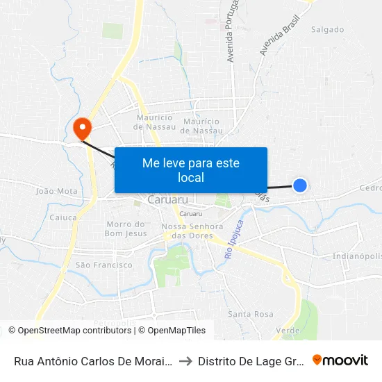 Rua Antônio Carlos De Morais, 457 to Distrito De Lage Grande map