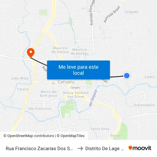 Rua Francisco Zacarias Dos Santos, 144 to Distrito De Lage Grande map