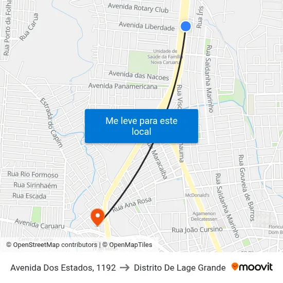 Avenida Dos Estados, 1192 to Distrito De Lage Grande map