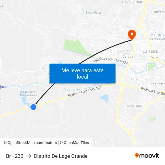 Br-232 to Distrito De Lage Grande map