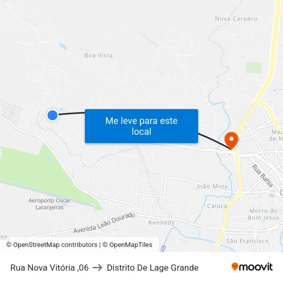Rua Nova Vitória ,06 to Distrito De Lage Grande map