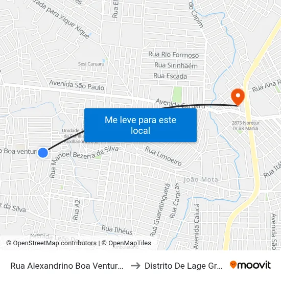 Rua Alexandrino Boa Ventura, 101 to Distrito De Lage Grande map