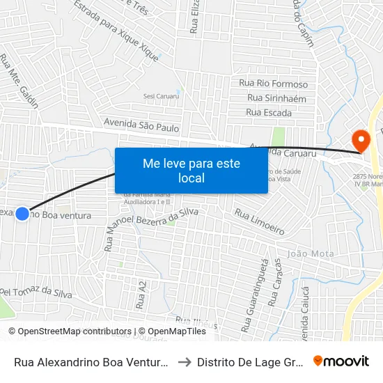 Rua Alexandrino Boa Ventura, 299 to Distrito De Lage Grande map